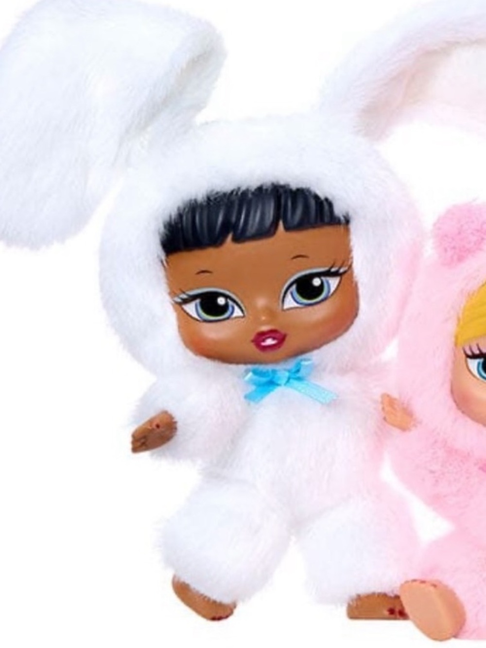 BRATZIEZ Furry Bunny Costume Doll — White Plush with Blue Bow